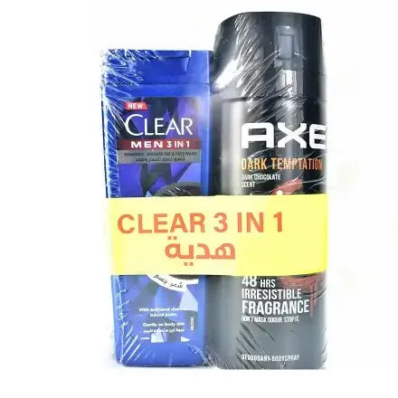 Axe | Dark Temptation Body Spray | 150ml + Clear | 3*1 Men Shampoo | 90ml