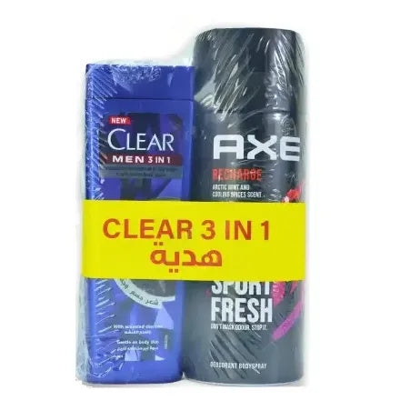 Axe | Recharge Body Spray | 150ml + Clear | 3 in 1 Men Shampoo | 90ml