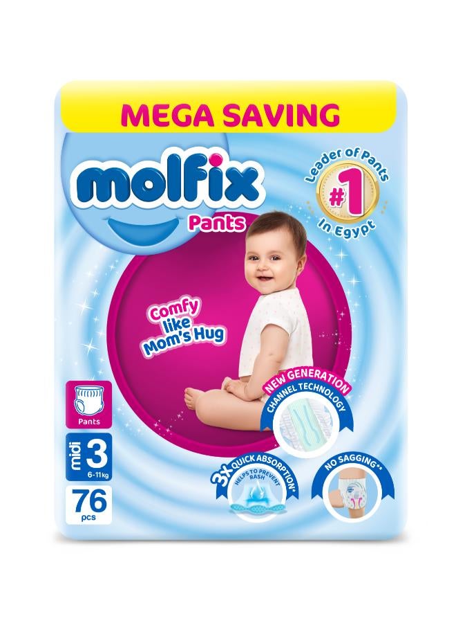 Molfix Mega Pack Of 76 Midi Pants Diapers - Size 3