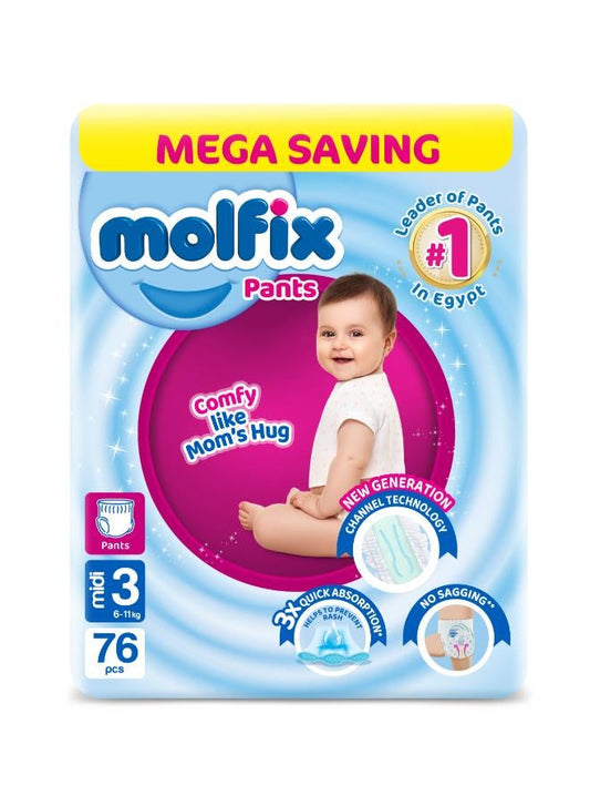 Molfix Mega Pack Of 76 Midi Pants Diapers - Size 3