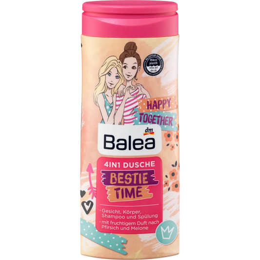 Balea | Bestie Time 4in1 Shampoo, Conditioner & Shower Gel Peach & Melon Scent for Body, Face & Hair | 300ml