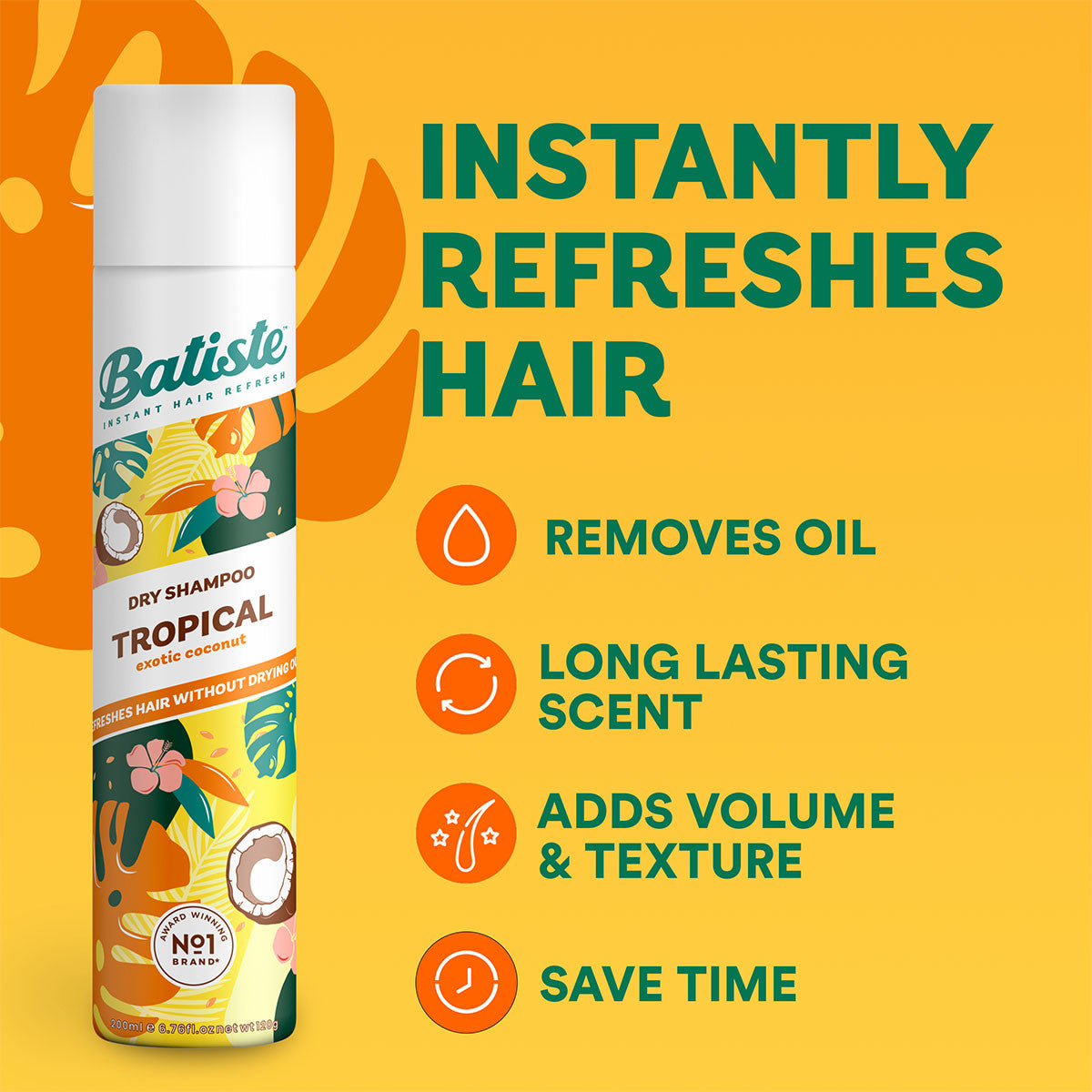 Batiste Tropical Dry Shampoo 200ml features and benefits