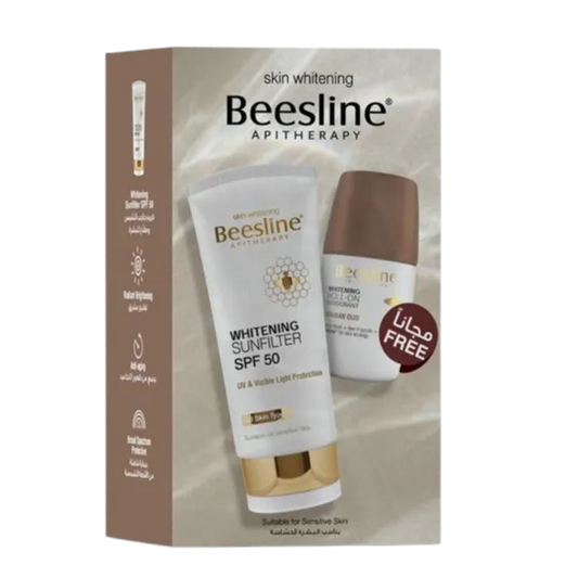 Beesline | Whitening Sunfilter SPF50 | 60ml + Whitening Deodorant Arabian Oud Roll On | 50ml Free