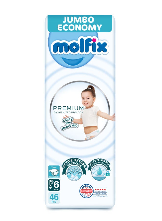 Molfix Premium O2 - Baby Diapers - Jumbo Pack - Xlarge Size 6 - 46 Pieces