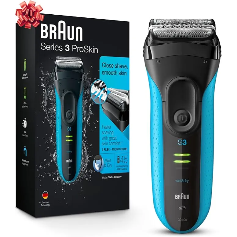 Braun | Electric Shaver, Series 3 ProSkin 3040s Men's Electric Razor/Electric Foil Shaver, Rechargeable, Wet & Dry, Blue