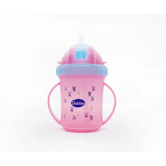 Bubbles | A Plastic Cup Covered with a Straw with a Pink Handle | 150ml