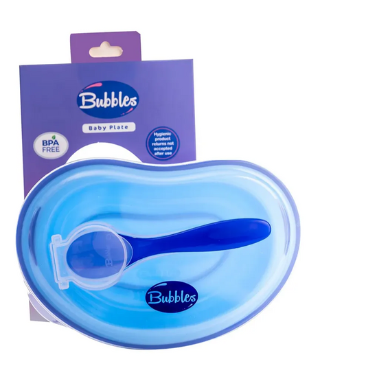 Bubbles | Baby Plate with Spoon and Cover Blue