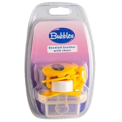 Bubbles | Beveled Soother with Chain Yellow
