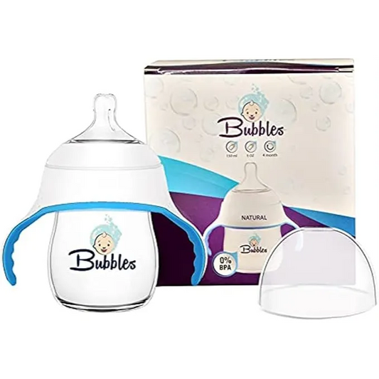 Bubbles | Natural Baby Bottle with Handles White and Blue | 150ml