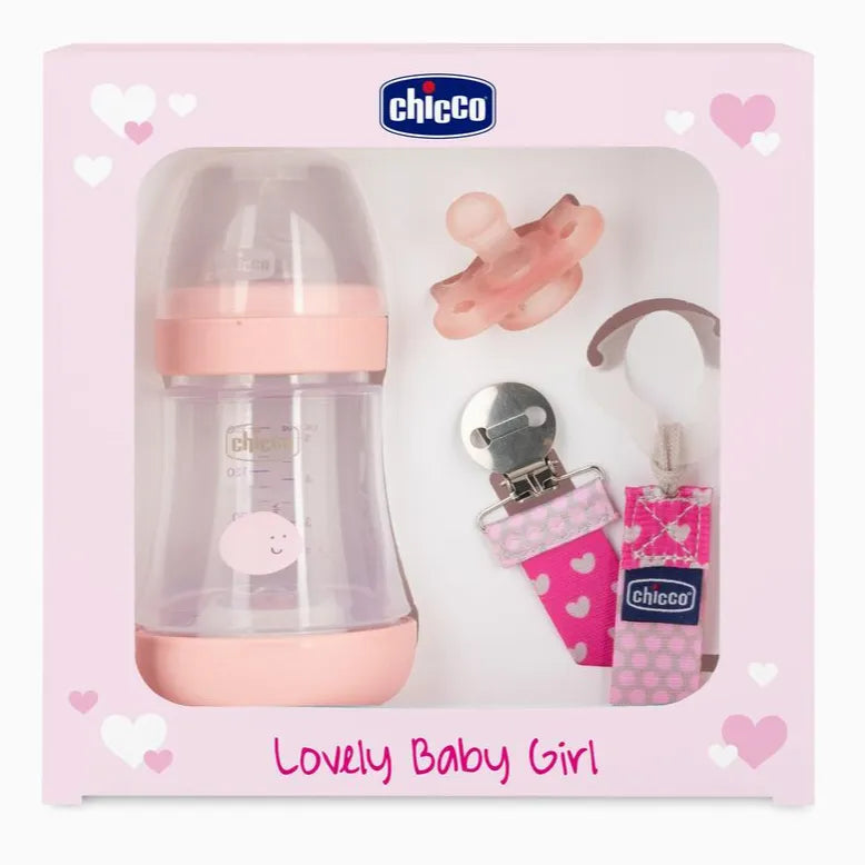 Chicco | Lovely Baby Girl Set | 150ml + Pacifier + Fashion Clip