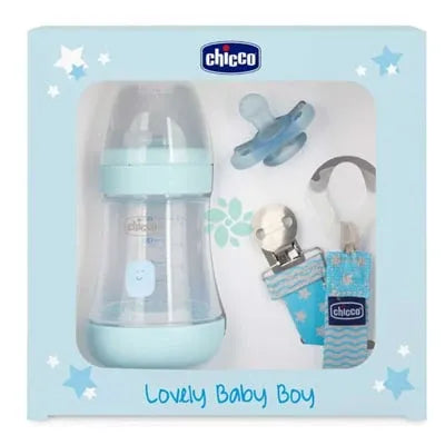 Chicco | Lovely Baby Boy Set | 150ml + Pacifier + Fashion Clip