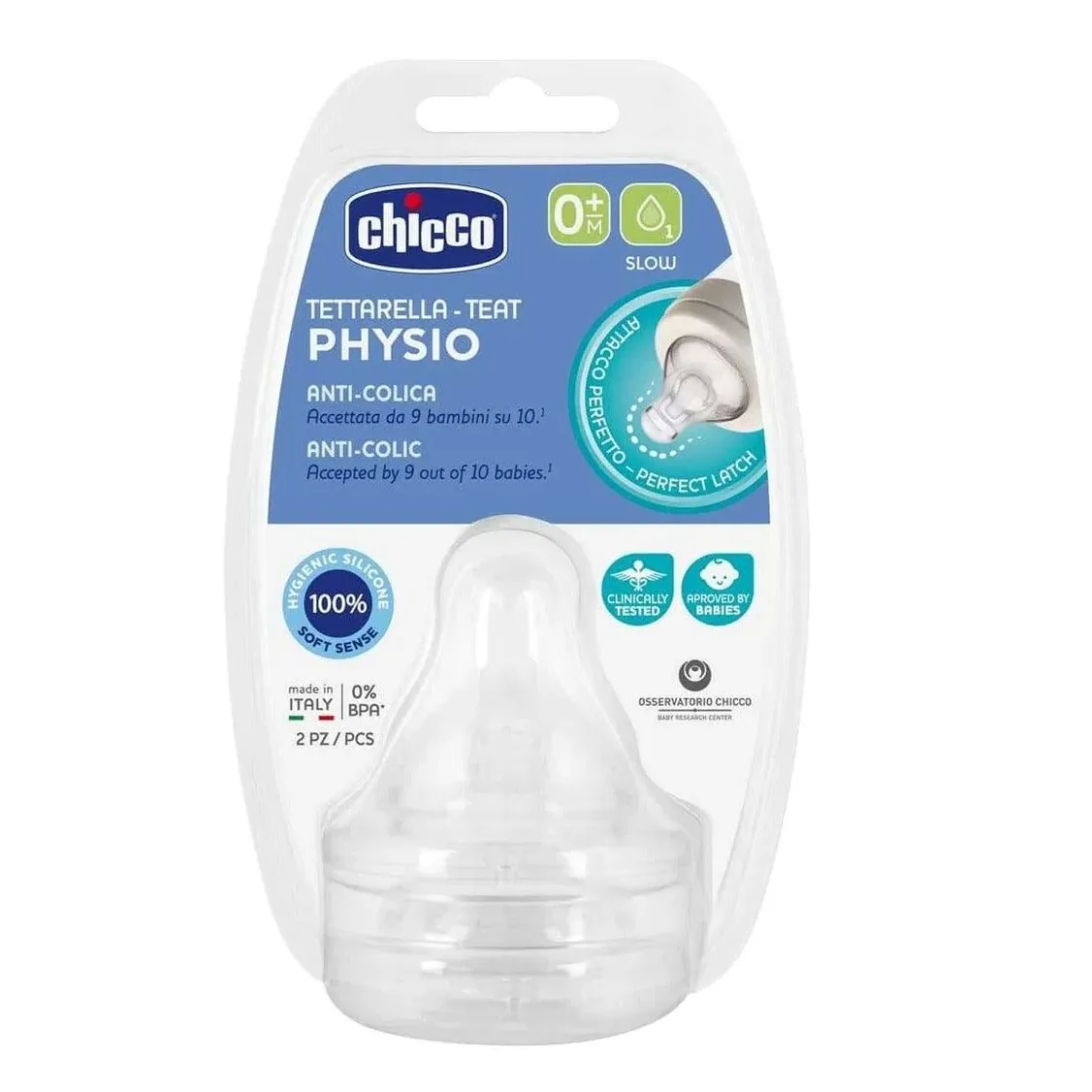 Chicco | Perfect 5 Silicone Slow Flow Teat +0M | 2 Pcs