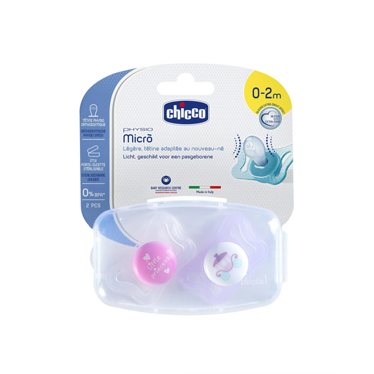 Chicco | Micro Rose Silicone Pacifiers 0-2 Months in Sterilizable Case | 2 Pcs