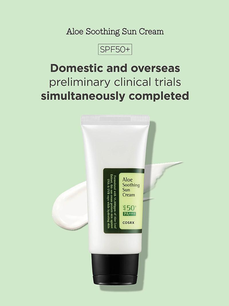 COSRX Aloe Soothing Sun Cream 50ml texture and clinical testing