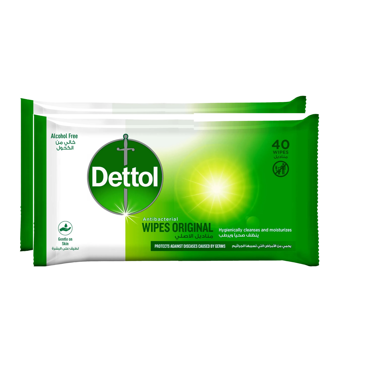 Dettol | Original Antibacterial Skin Wipes | 40 Count | pack of 2