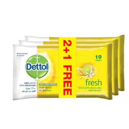 Dettol | Anti-Bacterial Fresh | 10 Wipes (offer 2+1)