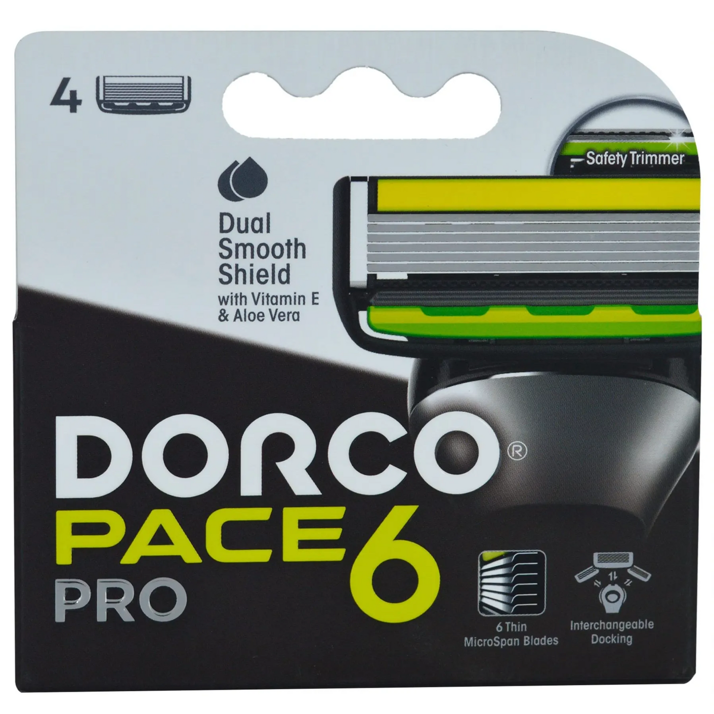 Dorco | Pace 6 Pro Green Razor Cartridges with Vitamin E & Aloe Vera | 4 Pcs