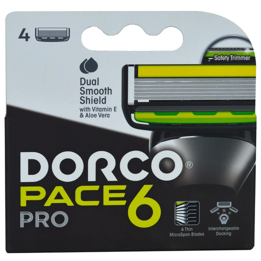 Dorco | Pace 6 Pro Green Razor Cartridges with Vitamin E & Aloe Vera | 4 Pcs