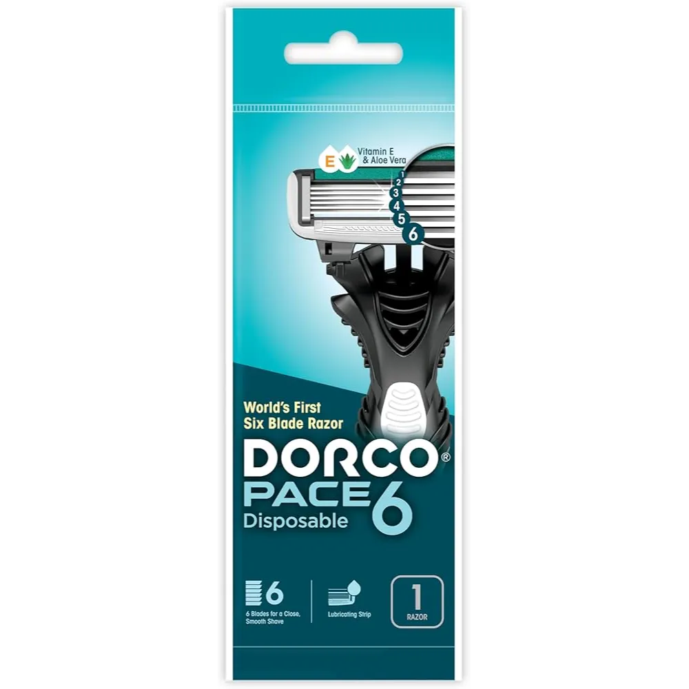 Dorco | Pace Disposable 6 Blade Men Razors with Aloe Vera & Vitamin E | 1 Pcs
