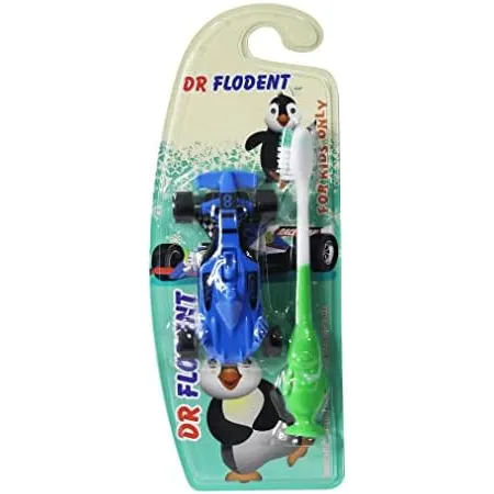 Dr Flodent | Soft Blue & White Kids Toothbrush With Toy | 1 Pcs