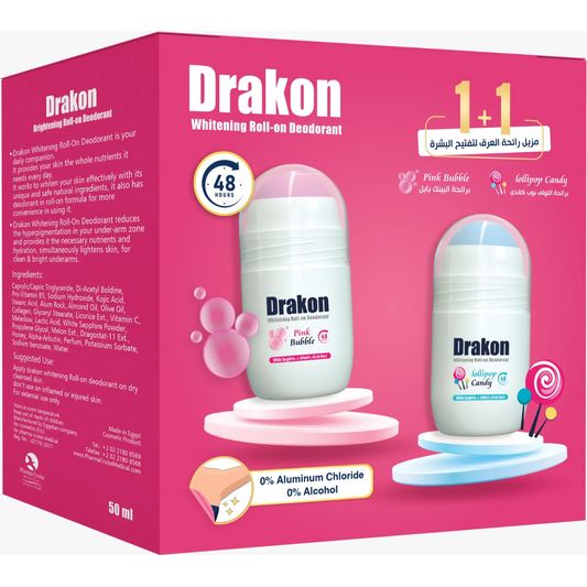 Drakon | Whitening Roll-On Deodorant Pink Bubble + Roll-On Deodorant Lollipop Candy | (1+1) Promo Pack