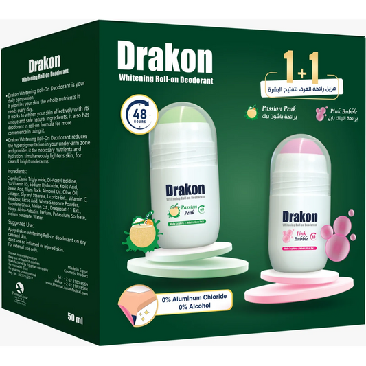 Drakon | Whitening Roll-On Deodorant Pink Bubble + Roll-On Deodorant Passion Peek | (1+1) Promo Pack