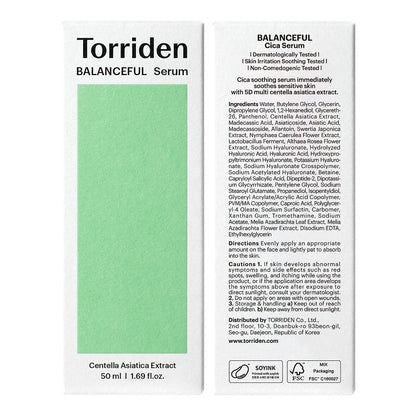 Torriden BALANCEFUL Cica Serum 50ml box front and back