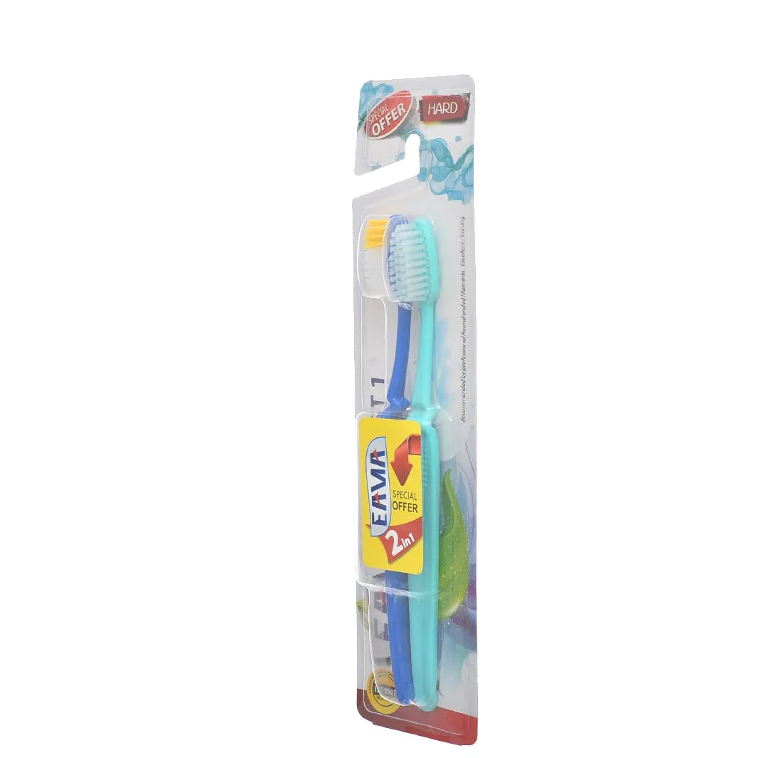 Eama | Margin Blue & Green Medium Toothbrush With Tongue Cleaner | 1 Pcs