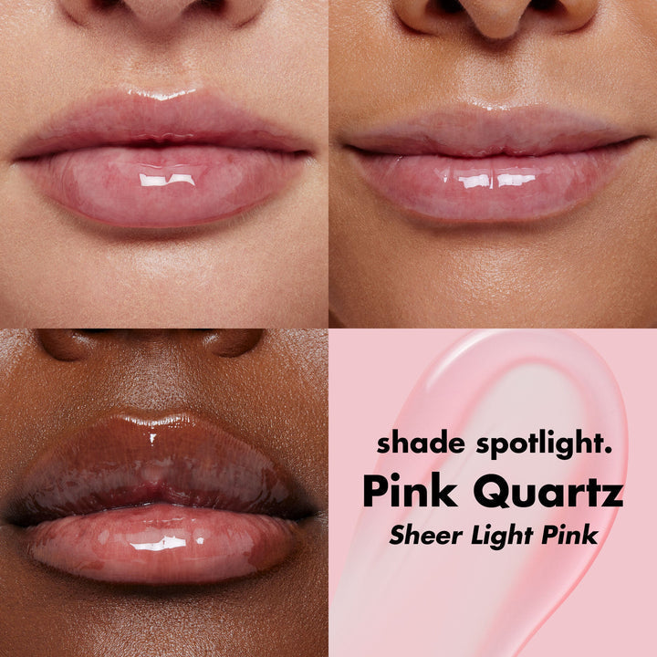 e.l.f. Glow Reviver Lip Oil Pink Quartz on different skin tones