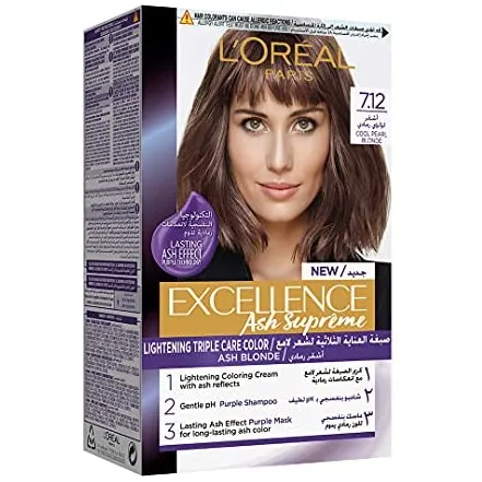 L'Oreal | Excellence Hair Dye with Purple Shampoo and Hair Mask - 7.12 Cool Pearl Blonde