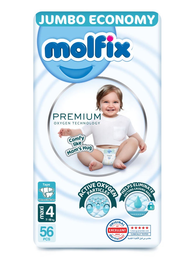 Molfix Premium O2 - Baby Diapers - Jumbo Pack - Maxi Size 4 - 56 Pieces