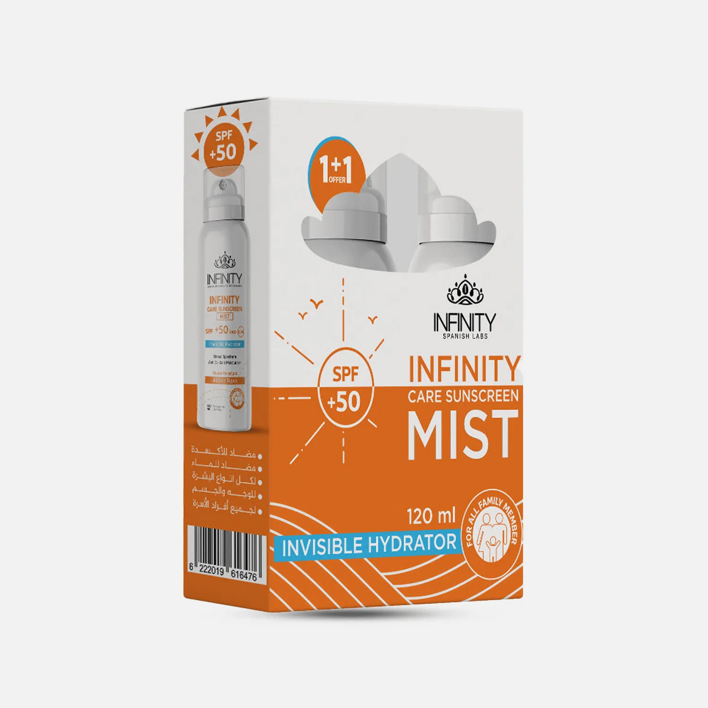 1+1 Infinity | Sunscreen Mist Spray 50+ Spf | 120ml