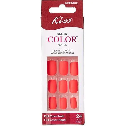 Kiss | Salon Color Red Full Cover Ready To Wear Nails | 24 Pcs