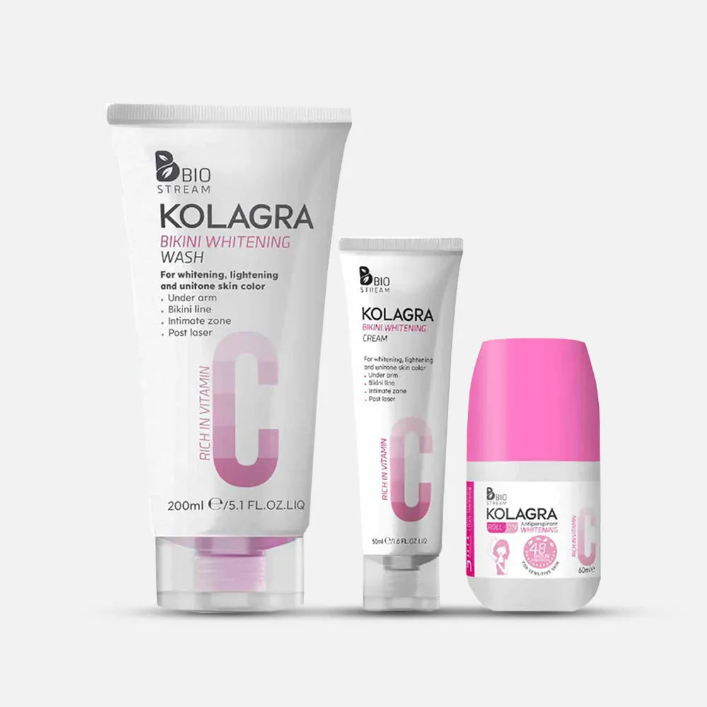 Kolagra | Bikini Whitening Cream | 50ml + Bikini Whitening Wash | 200ml + Whitening Roll on 3*1 | 60ml