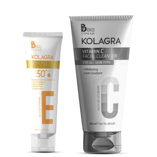 Kolagra | Vitamin C Facial Cleanser | 200ml + Sunscreen Sun Dry Touch Gel Cream SPF50+ | 50ml