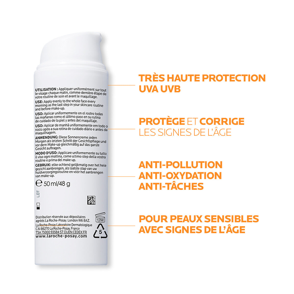 La Roche-Posay Anthelios Age Correct 50ml back packaging and benefits