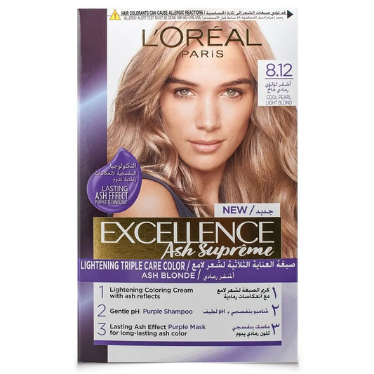 L'Oreal | Excellence Hair Dye with Purple Shampoo and Hair Mask - 8.12 Cool Pearl Light Blonde