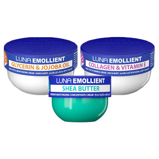 Luna | Emollient Glycerin & Jojoba Soft Cream -160g + Emollient Collagen & Vitamin E Soft Cream -160g + Emollient Shea Butter 50g