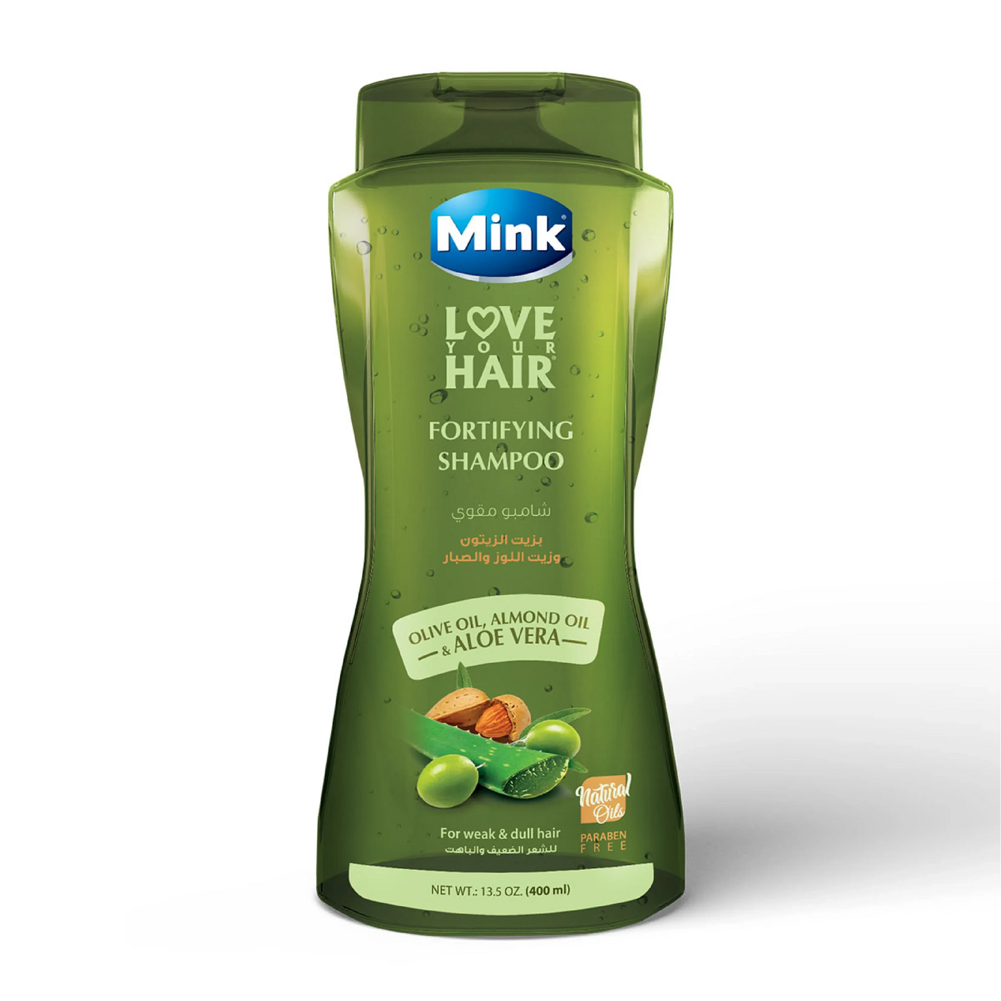 Mink | Fortifying Shampoo with Olive Oil, Almond Oil & Aloe Vera for Weak & Dull Hair | 400ml