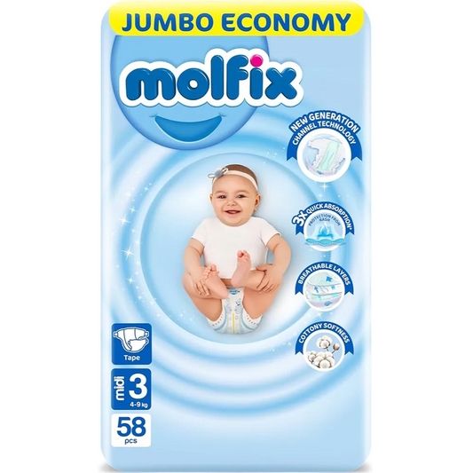 Molfix | Diapers Jumbo Pack Midi Size 3 | 58 Pcs