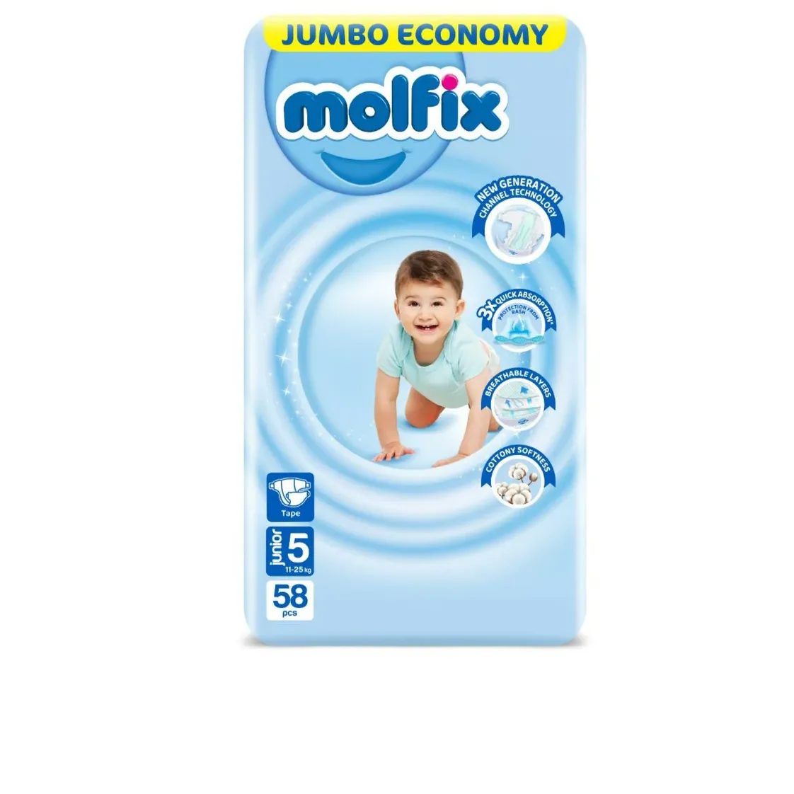 Molfix | Junior Size 5 Jumbo Pack Diapers 11-25 kg | 58 Pcs