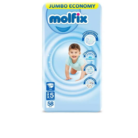 Molfix | Junior Size 5 Jumbo Pack Diapers 11-25 kg | 58 Pcs