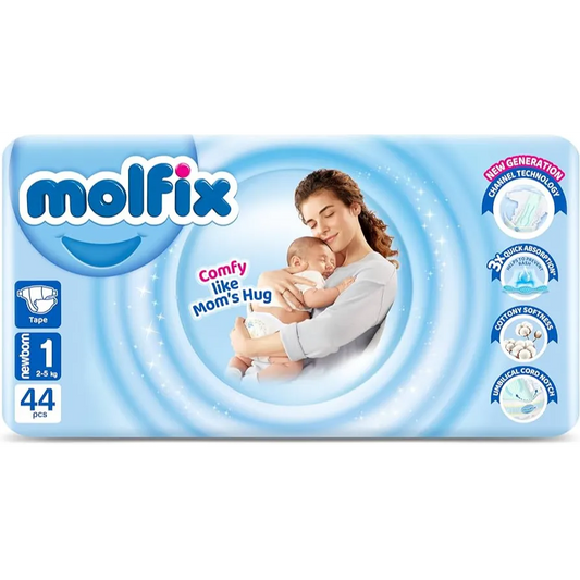 Molfix | Hypoallergenic Newborn Baby Size 1 Diapers 2-5kg | 44 Pcs
