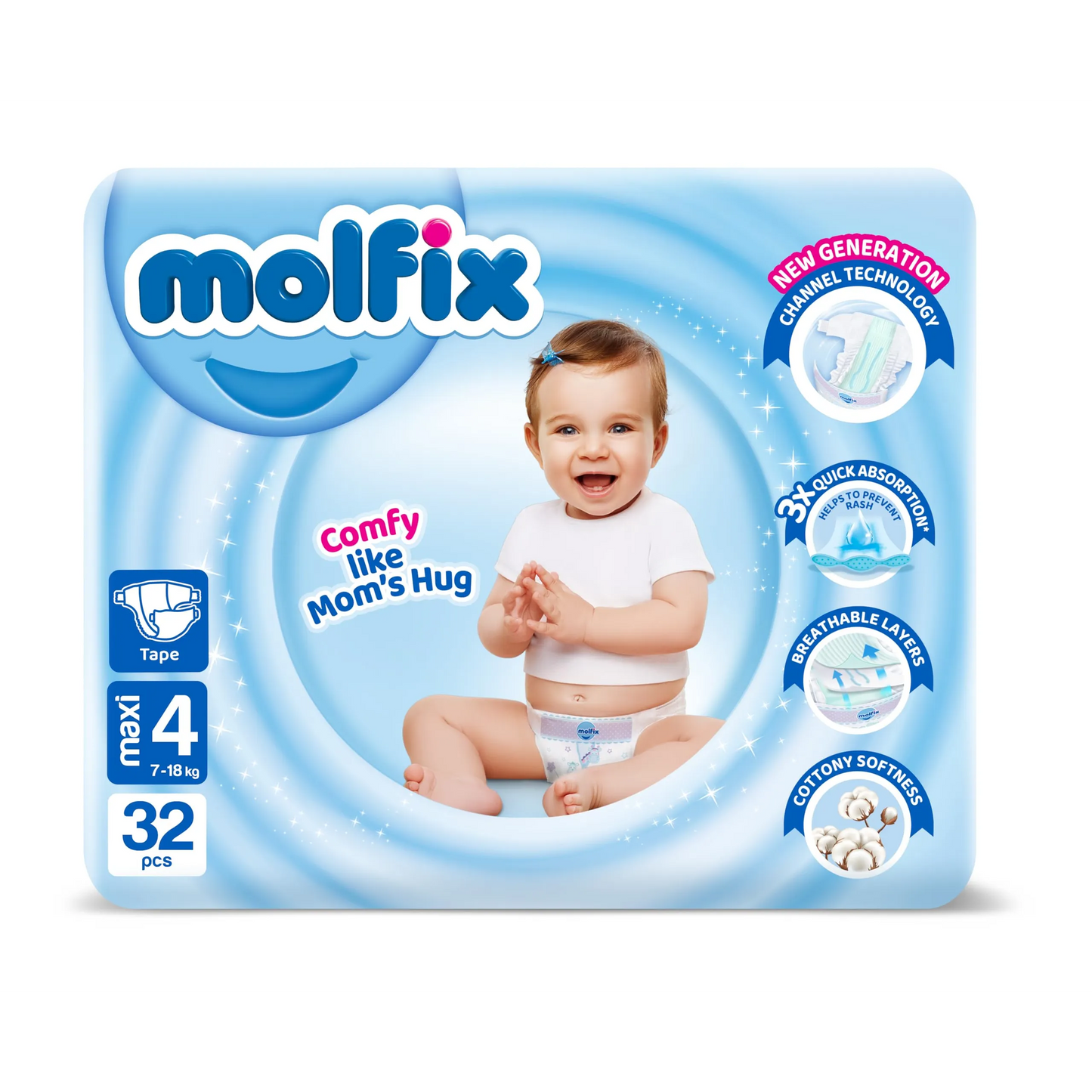 Molfix | Maxi Mega Diapers Size 4 7-18 kg | 32 Pcs