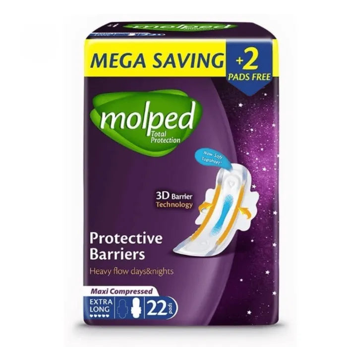 Molped | Maxi Thick Extra Long Sanitary Pads | 22Pads + 2 Free