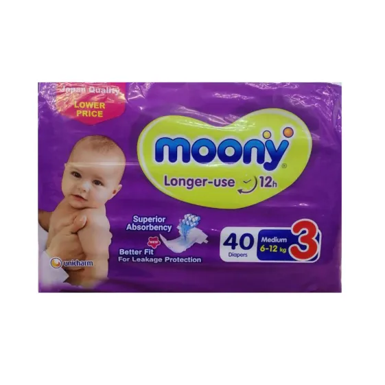 Moony | Baby Diaper For Longer Use 6-12kg Size 3 | 40 Pcs