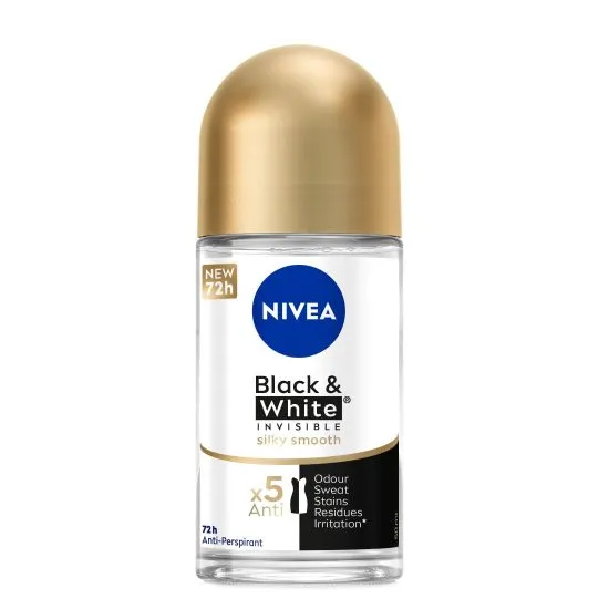 Nivea | Black & White Invisible Silky Smooth, Antiperspirant for Women Roll On | 50ml
