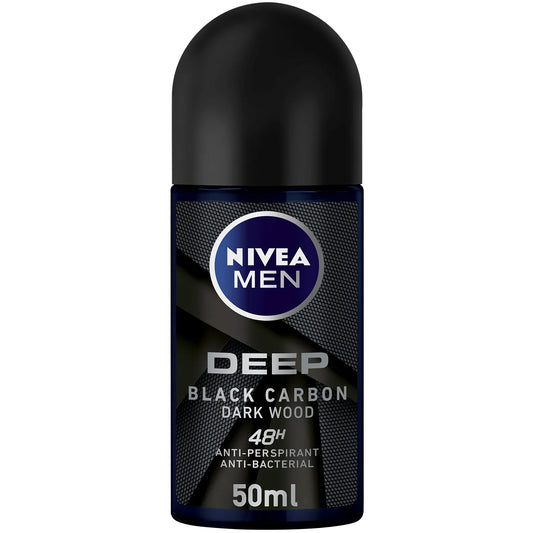 Nivea Men | Deep Black Carbon Dark Wood Dry & Clean Feel, Antiperspirant 48h Roll On | 50ml
