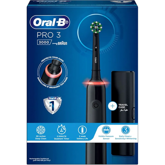 Oral-B | Pro Clean 3 3000 Electric Toothbrush with Travel Case, Black Color, Rechargeable, with Built-in Timer