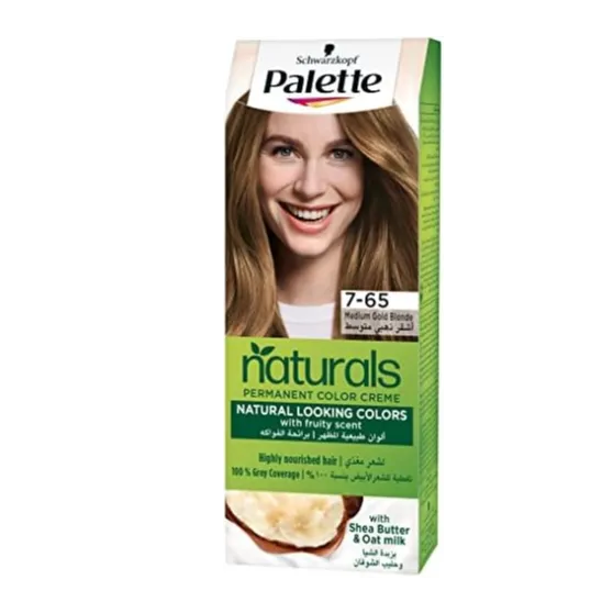 Schwarzkopf | Palette Natural Permanent Hair Color Cream Fruity Scent with Shea Butter & Oat Milk Medium Gold Blonde 7-65
